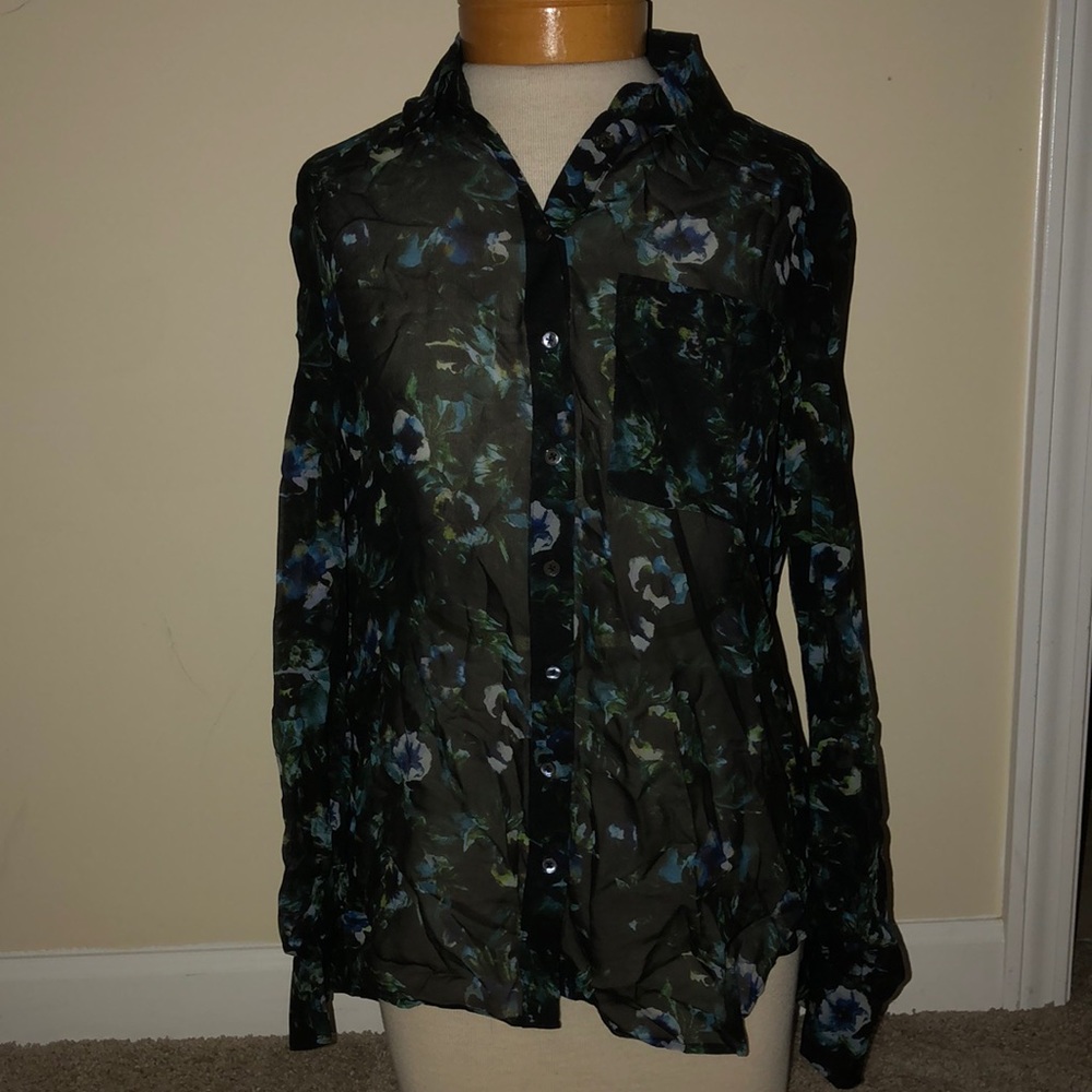 New haute hippie long sleeve top blouse floral S